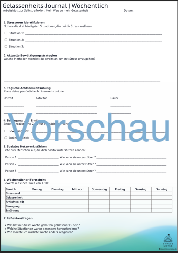 Vorschau zum Arbeitsblatt: Gelassenheit-Journal zum wöchentlichen reflektieren